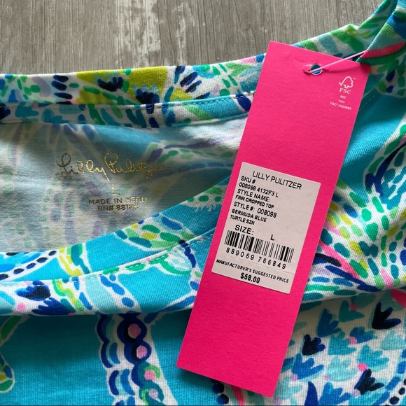 Lilly Pulitzer Finn Cropped Short Sleeve Top - Bermuda Blue Turtle Szn - Picture 4 of 7